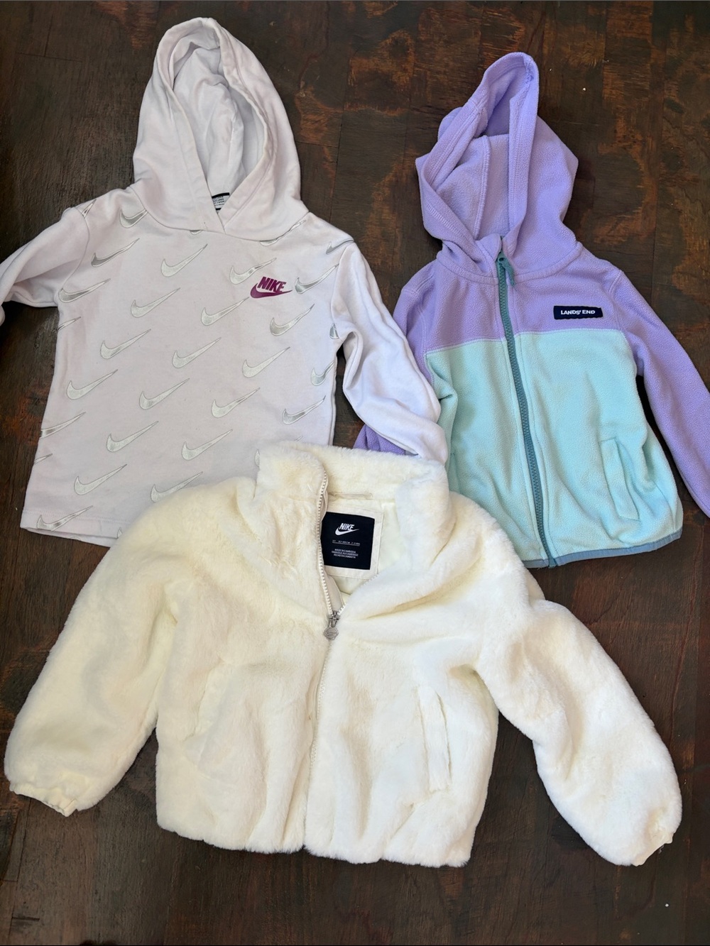 Nike Kids White Faux-Fur Zip Jacket with Lavender & Mint Hoodies